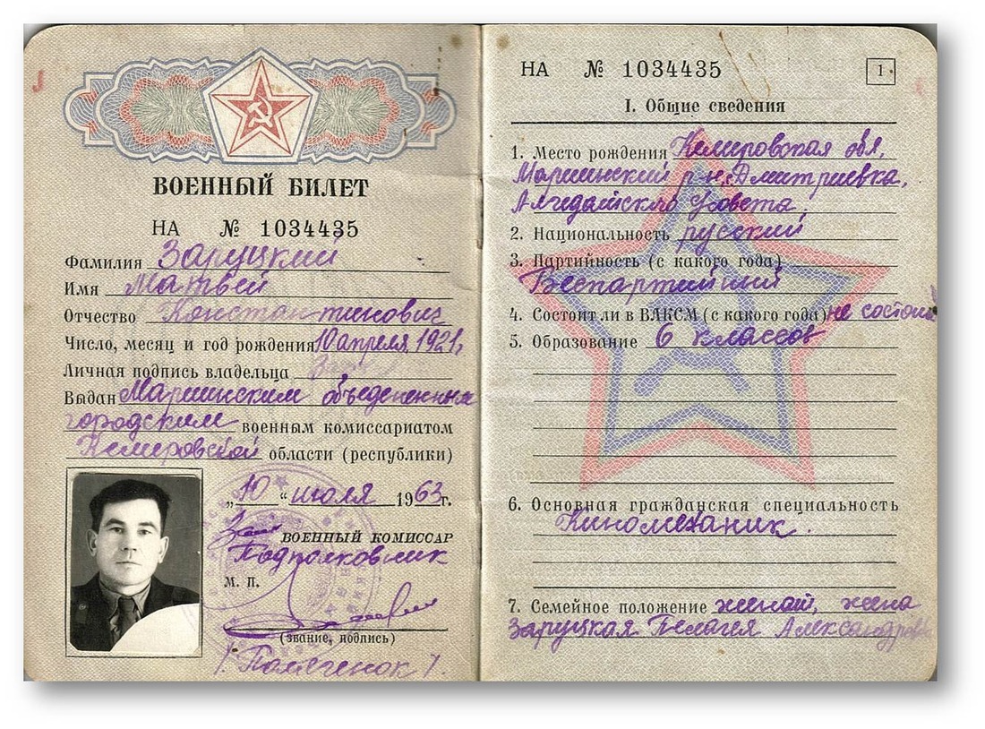 Военный билет Матвея Заруцкого