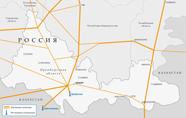 Схема магистральных газопроводов в Оренбургской области